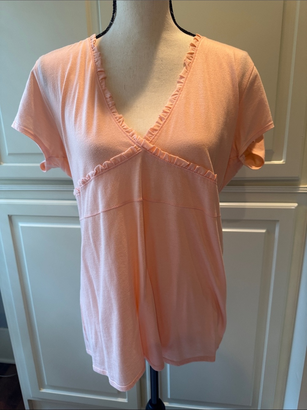a.n.a Peach Short-Sleeve Ruffle V-Neck Top